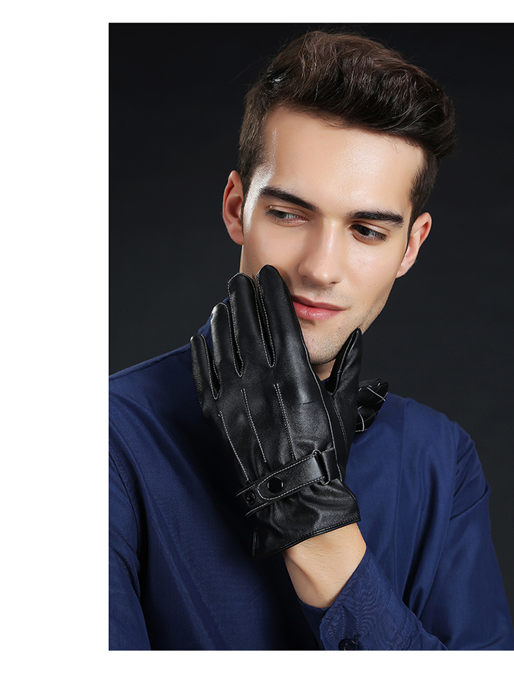 BWNK Touchscreen Men's Leather Gloves Winter Warm Windproof Fleece-Lined PU Gloves Men's Winter Motorcycle Gloves Black 5