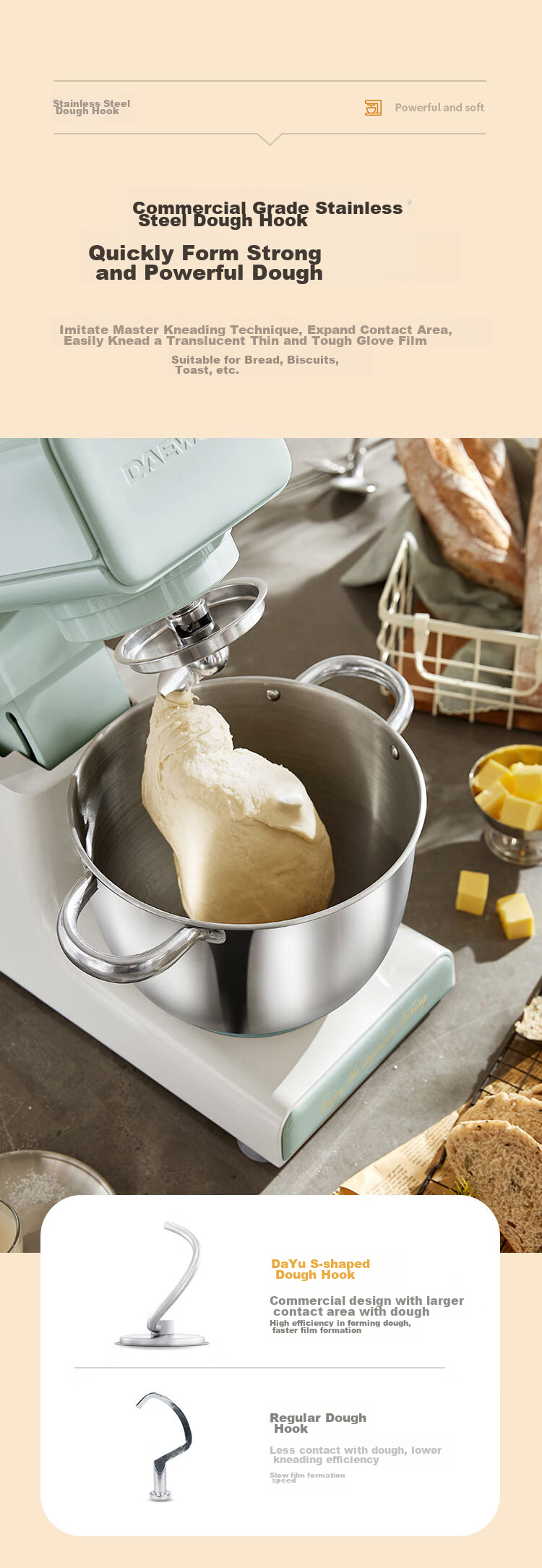 DAEWOO DY-CSJ05B White Household Small Fully Automatic Dough Mixer and Kneading Machine Chef Mixer Cooker 19