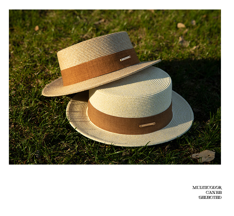 FANCET Flat-Top Straw Hat for Women, Summer Lightweight Luxury Elegant Sun Hat, Beach Vacation Sandal Straw Hat, Japanese-Style Woven Straw Hat 15