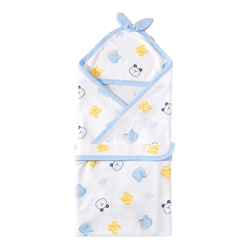 Aibaoshi Baby Swaddle Blanket Spring And Summer Pure Cotton Newborn Swaddling Cloth, Infant Anti-Startle Maternity Ward Wrap, Blue Bear S738