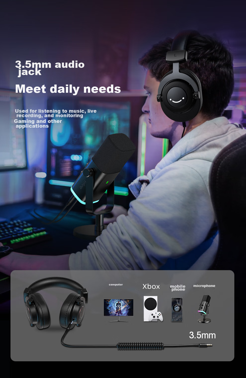 FIFINE Professional Monitoring Headphones, HIFI High-Quality Live Streaming DJ Mixing Booth Recording Studio Instrument-Specific Wired Noise-Cancelling Microphone HD8 Black 5