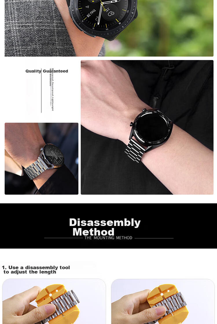 ESCASE Huawei Watch Strap Compatible with Watch4/4pro/GT3/3Pro/GT2/new/ Porsche Design / Honor Magic2, Stainless Steel Three-Strand Replacement Band, Silver, 46/48mm 10