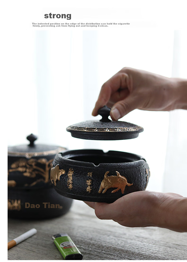 Bangushan Large Ceramic Ashtray with Anti-Spitting Design for Office, Living Room, Home Use, Creative And Personalized Ashtray Gift, Random Style Shipped 8