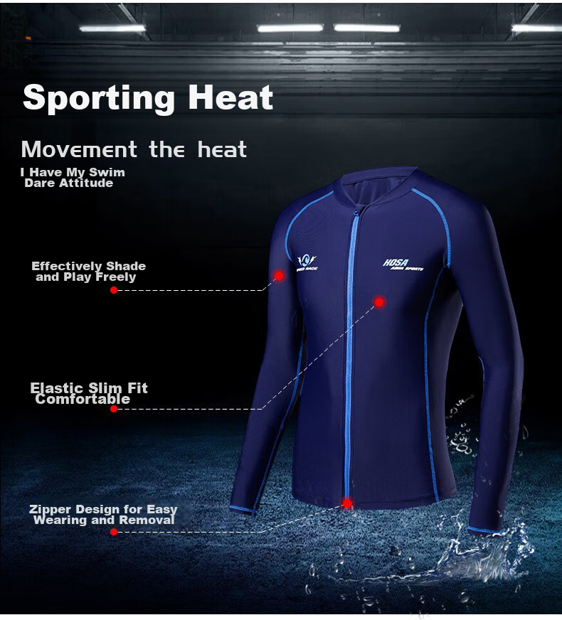 Hosa Men's Long-Sleeve Swimsuit Beach Swimwear Vacation Diving Surfing Suit Black Top M 2