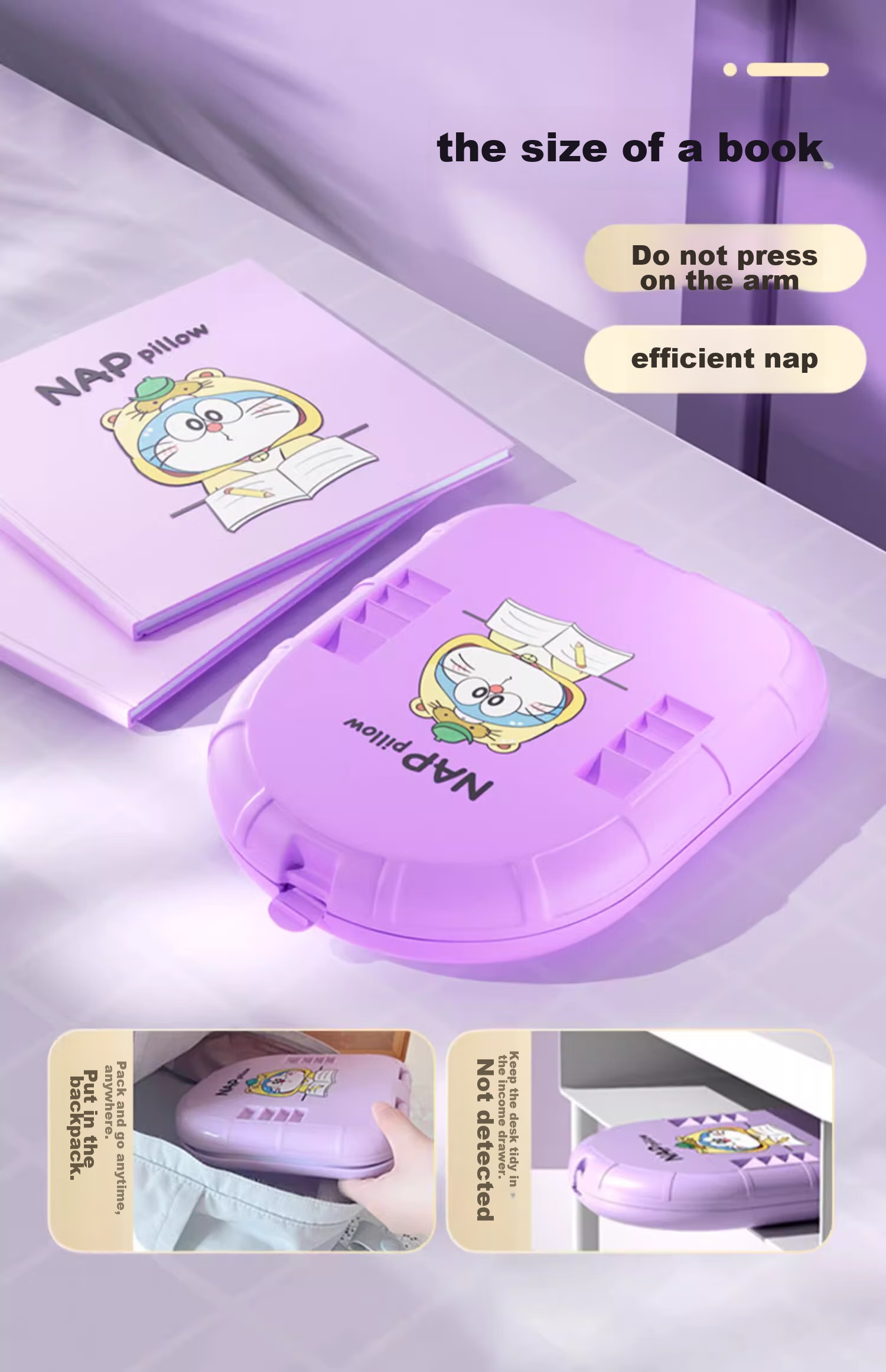 Mixiaoshu Nap Pillow for Primary And Secondary School Students, Classroom Nap Aid, Foldable Ice Silk Pillow for Children in Summer, Purple 10