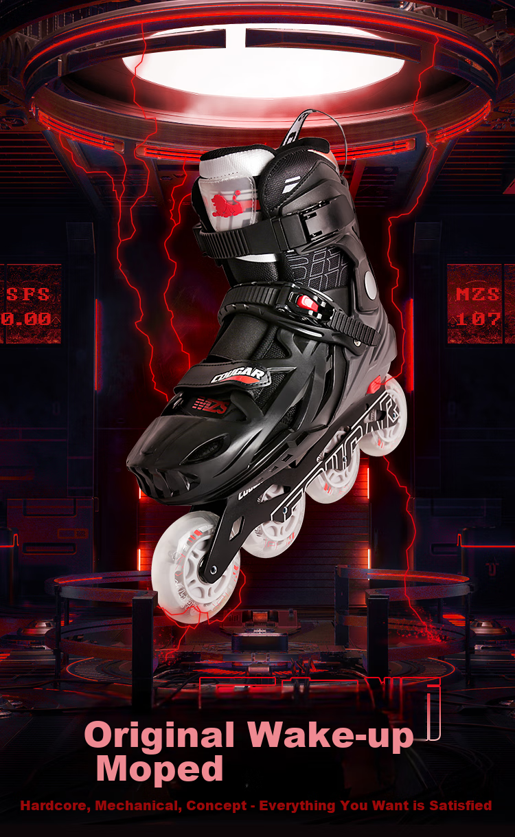 COUGAR Adult Adjustable Full-Flash Roller Skates, Flat Floral Casual Dual-Purpose Inline Skates, Black, XL Size 1
