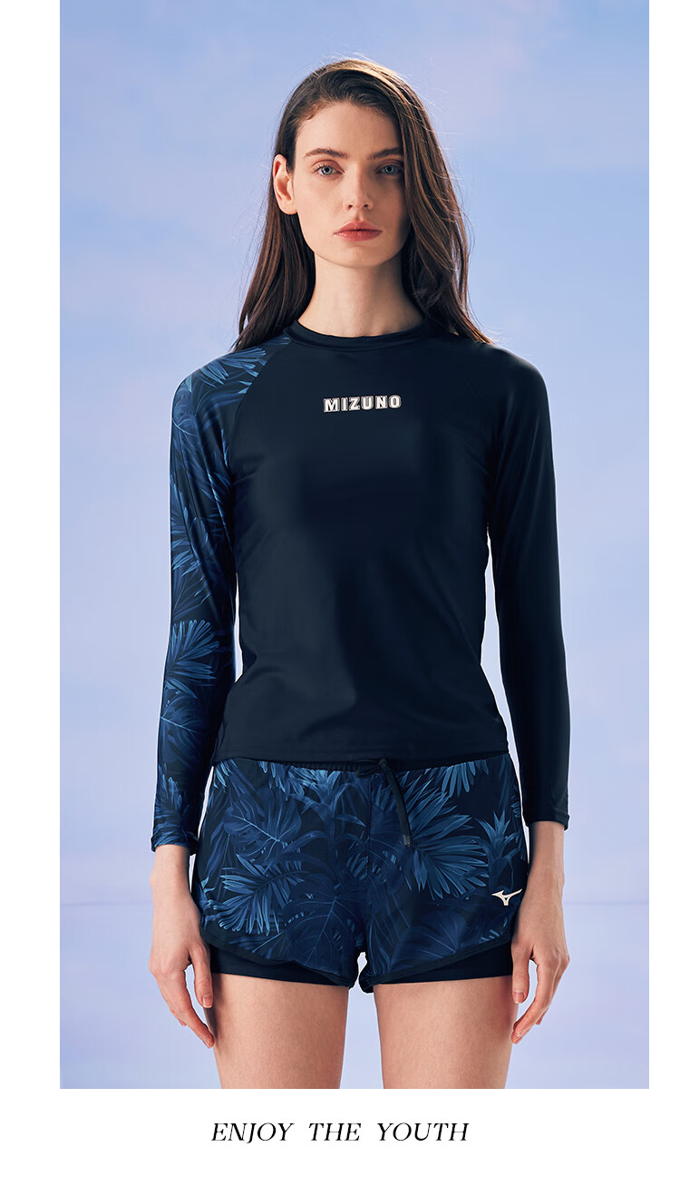 MIZUNO Women's Two-Piece Long Sleeve Sunscreen Quick-Dry Sports Swimwear Conservative Slimming Beach Shorts G3302 Black L 17