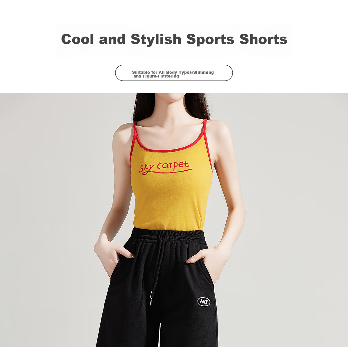 Halo Queen Women's Sports Shorts for Travel, Spring And Summer Casual Student High-Waist Mid-Length Pants, Loose-Fitting Running Shorts HW1KX61 1