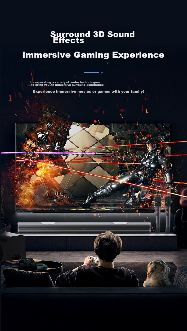HANHONG_AUDIO 019KW-K TV Soundbar, Home Theater KTV Package, Surround Sound Karaoke Bluetooth Speaker, Karaoke Sound System for Home Indoor Use, Computer PS5 Speakers 8