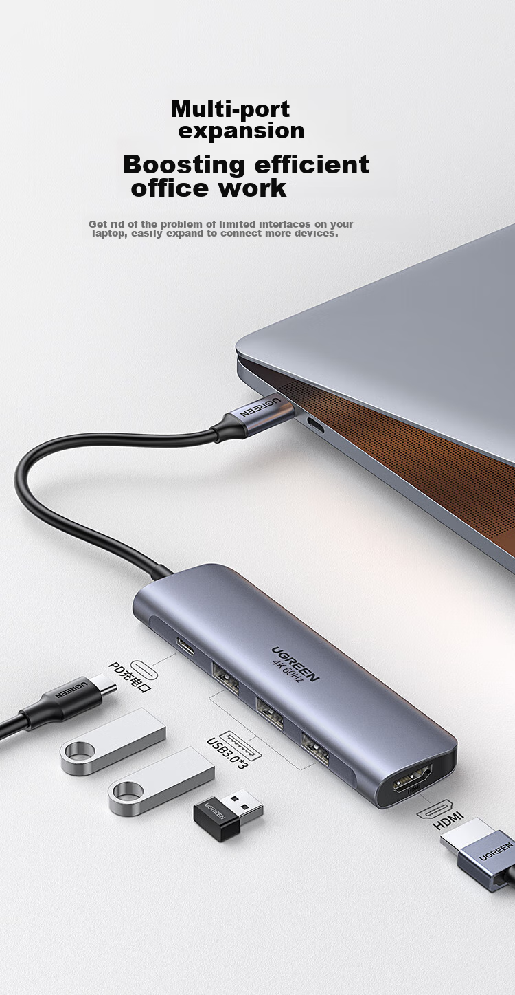 UGREEN Type-C Expansion Dock, 4K 60Hz Hub, USB Multi-Port Adapter, HDMI 2.0 Female Converter, Compatible with Apple Laptops, Mac Computers, IPad Pro, And Smartphones 3