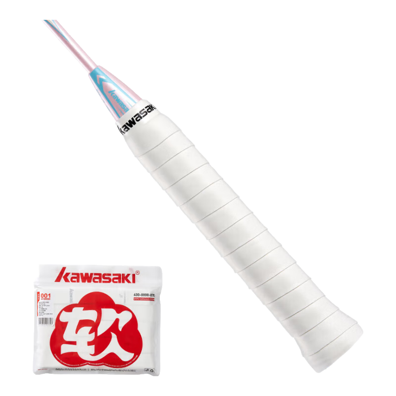 KAWASAKI Badminton Grip Tape, Soft And Elastic, Sticky, Shock-Absorbing, Non-Slip, Sweat-Absorbing, Ultra-Soft 001 White (Pack of 10)