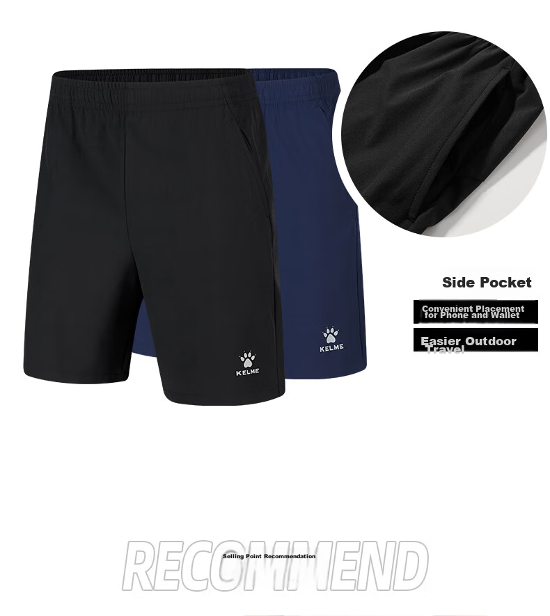 KELME Men's Sports Shorts, Woven Quick-Dry Training Running Shorts, Lightweight Breathable Knee-Length Shorts, Black, XL 6