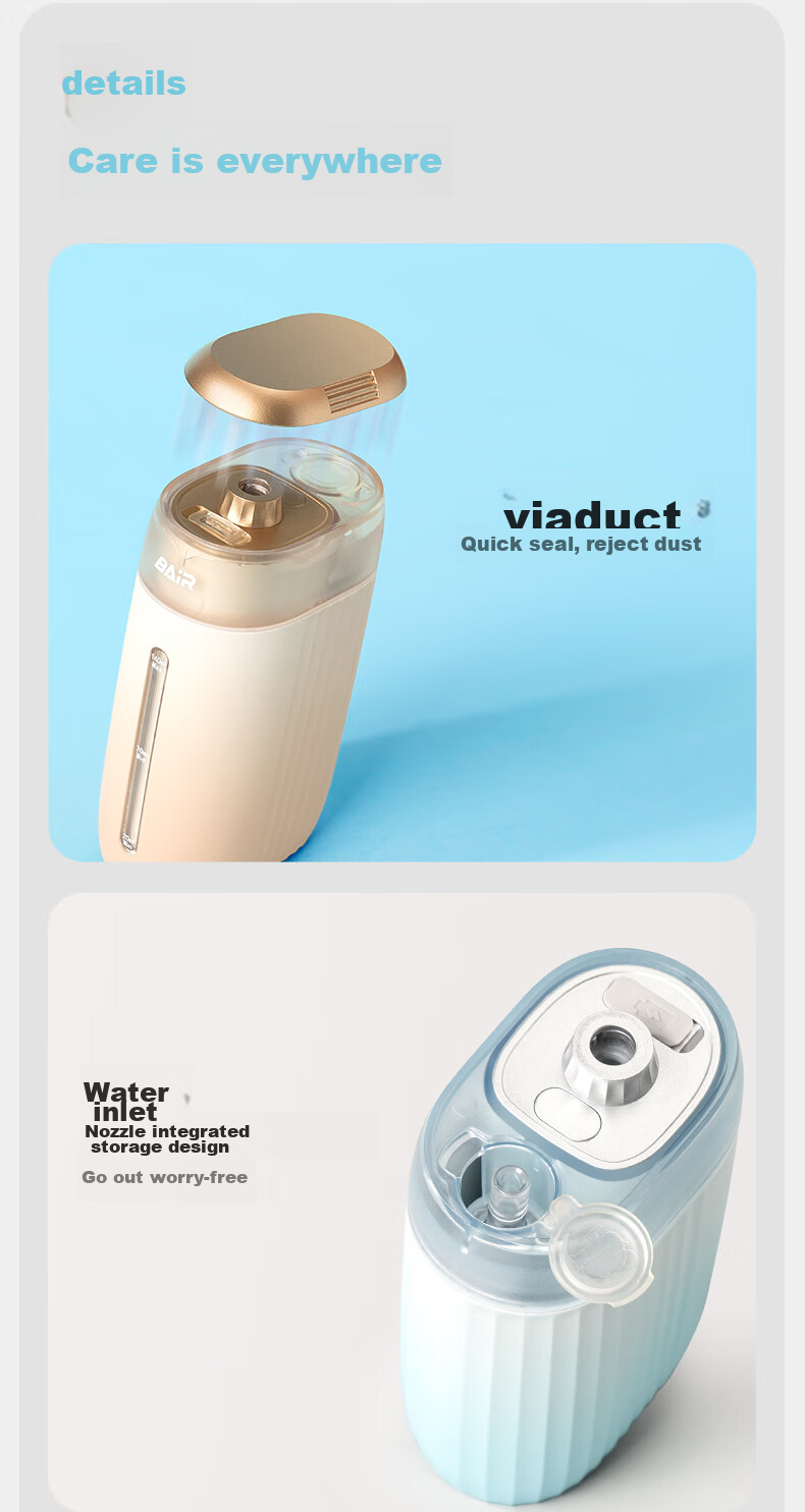 BAIR Portable Orthodontic Electric Water Flosser, Dental Irrigator Gift Box Set, V5 Small Pink Bottle 15