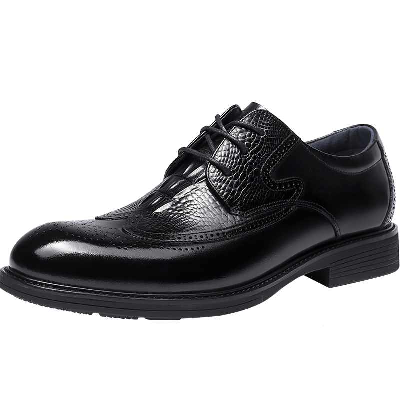 LAORENTOU Men's Leather Shoes, Business Formal Shoes, Top-Grain Cowhide, Non-Slip Brogue, High-Quality Men's Shoes, 510409, Black, Size 40