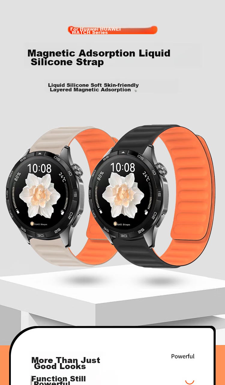 ESCASE Compatible Silicone Magnetic Watch Band for Huawei Watch GT5/4pro/GT3pro Comfortable Strap/gt2/new Unisex Wristband Universal 46/48mm Watch Face Black And Orange 1