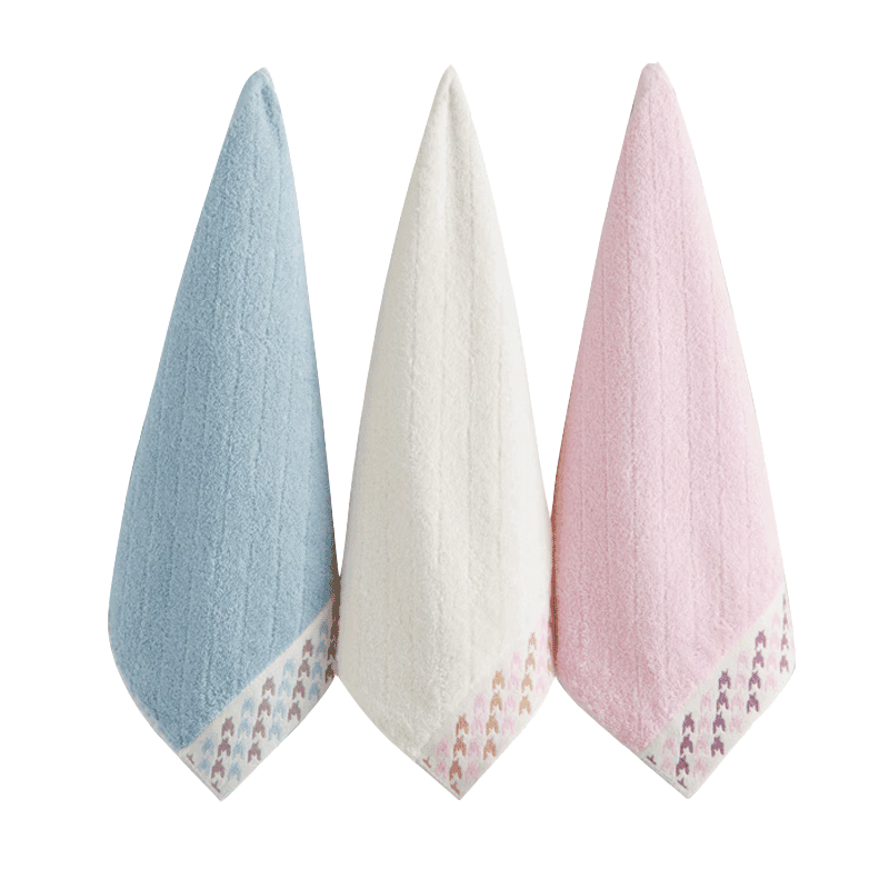 Grace Pure Cotton Jacquard Houndstooth Small Towel, Thickened Absorbent Square Towel, Drool Bib, Pack of Three, Beige/blue/red