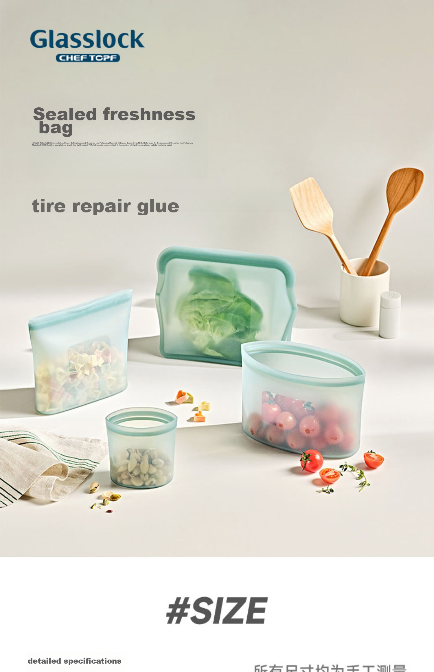 GLASSLOCK Food-Grade Silicone Kitchen Storage Bags for Microwave, Refrigerator, Freezer, Portioning And Sealing 1000ml 1