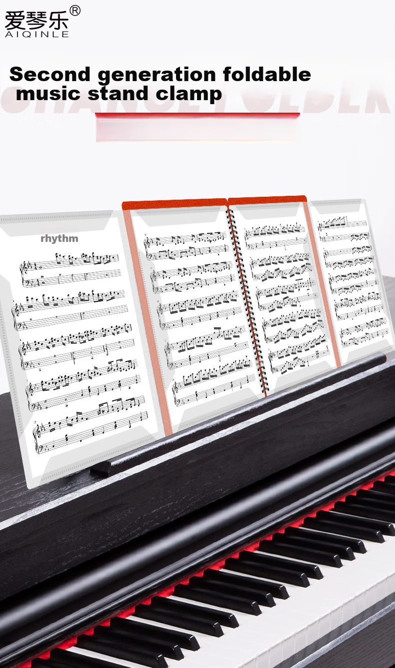 Aiqinle A4 Sheet Music Folder, Full-Size Open, Four Pages, Holds 40 Sheets, Stylish Black Piano Score Folder, Multifunctional And Editable 1