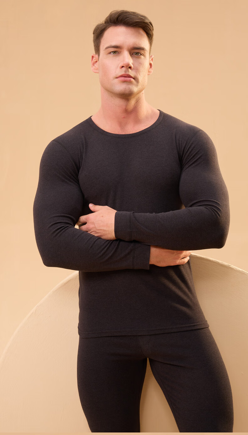 SNOWFLYING Men's Thermal Underwear Set, down And Silk Patch 10A Antibacterial Autumn And Winter Fleece-Lined Top And Bottom 11