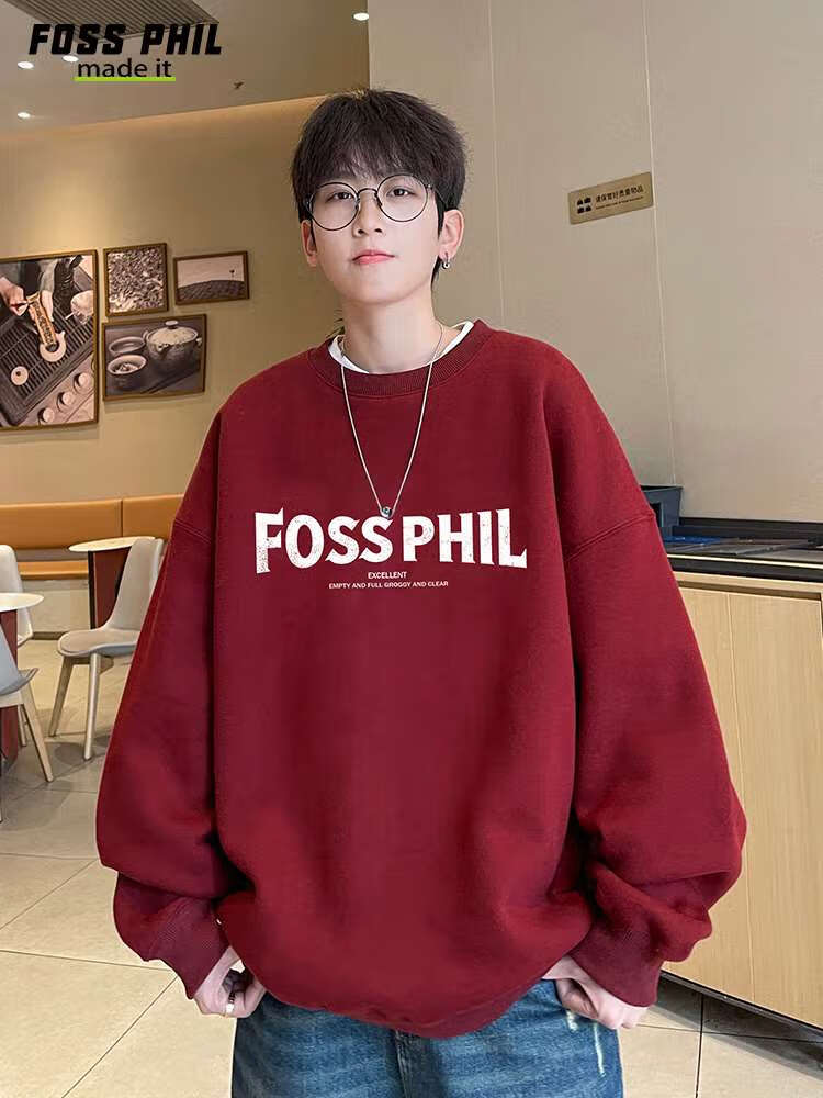 Foss Phil Casual Sweatshirt for Men, Spring And Autumn New Year Long-Sleeve T-Shirt, Base Layer for Year of The Horse Zodiac, Red Top FPW3 Size L 7