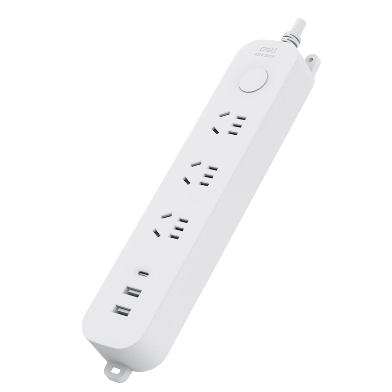 Deli 20W PD Compatible Apple Fast Charging Socket Power Strip/Extension Cord/Power Bar/Outlet Strip/Power Board with Type-C Port + USB Port + 3 Outlets (5 Holes) Master Switch 1.8m LX3031
