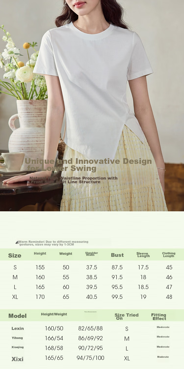 INMAN INMAN [Runway Style] Suolona Round Neck Solid Color T-Shirt for Women, Summer 2026 Irregular Top, Crescent White, Size S 3