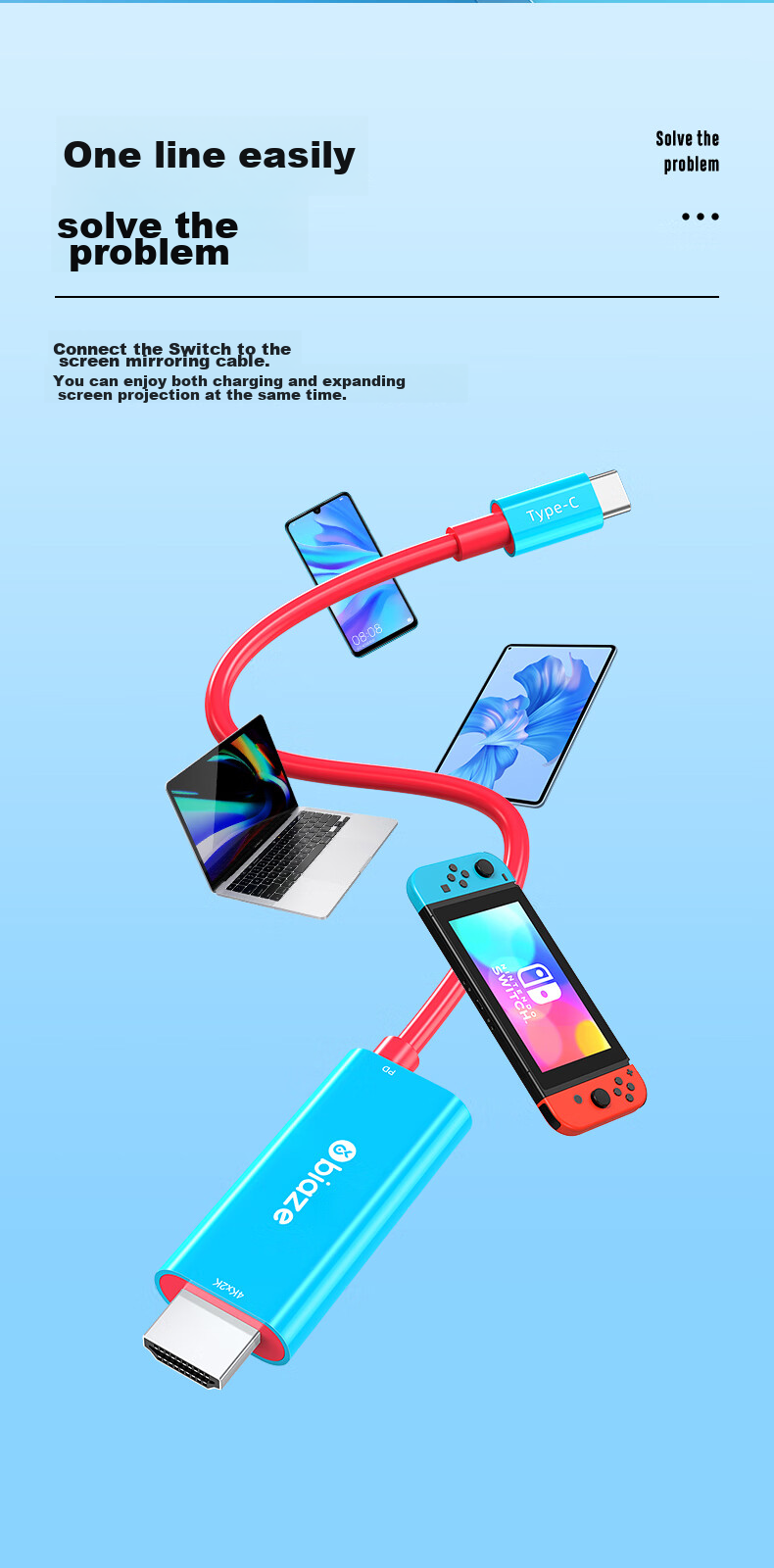 BIAZE Switch Portable Dock HDMI Cable, NS Screen Mirroring to TV, OLEDS Screen Mirroring Converter Dock Accessory, Game Console Adapter Video Expansion, NS Screen Mirroring Cable 9