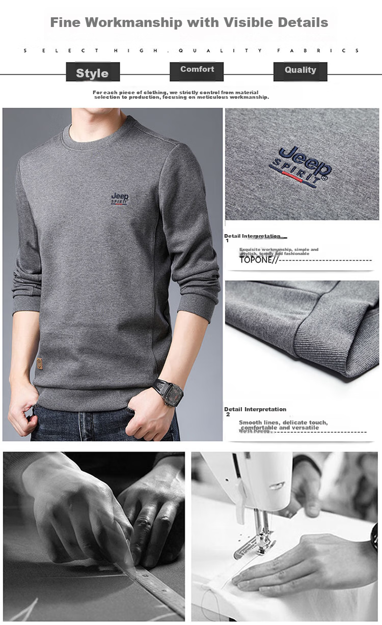 JEEP SPIRIT Men's Sweatshirt, Autumn And Winter Long-Sleeve T-Shirt, Men's Casual Outerwear, Black, Size M 4