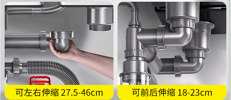 Haili Kitchen Sink Drain Pipe Complete Set, Double Sink 110mm Drainage System, Dishwashing Basin Drainage Pipe Kit Accessories S18 13