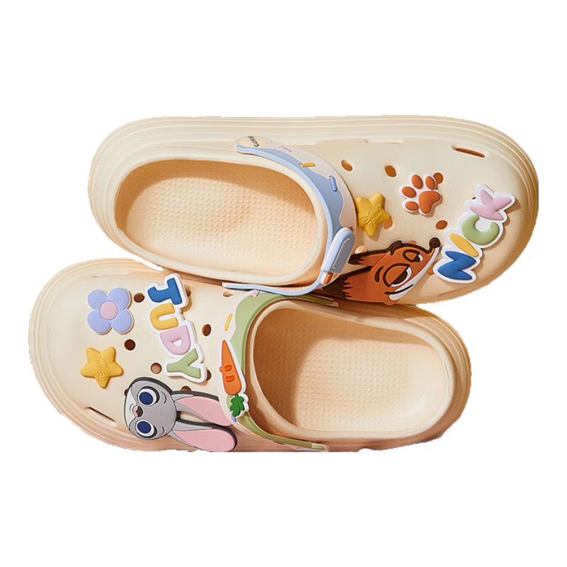 Gukoo Women's Summer Slippers, Zootopia Crocs-Style Shoes, Indoor Wearable, Non-Slip Thick-Soled Beach Sandals, Beige, Size 39-40