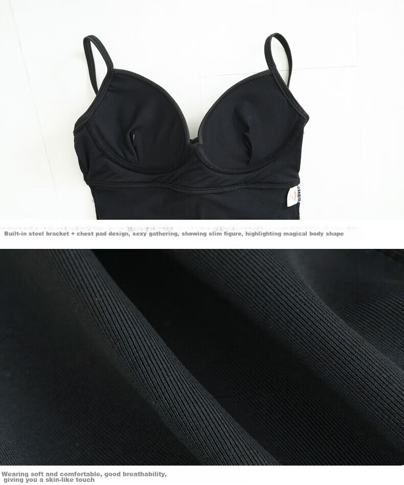 DK Conservative One-Piece Swimsuit for Women, Tummy Control Slimming Sexy Fitted Push-Up for Small Chest, Suitable for Hot Springs And Swimming, Black, Size L 14