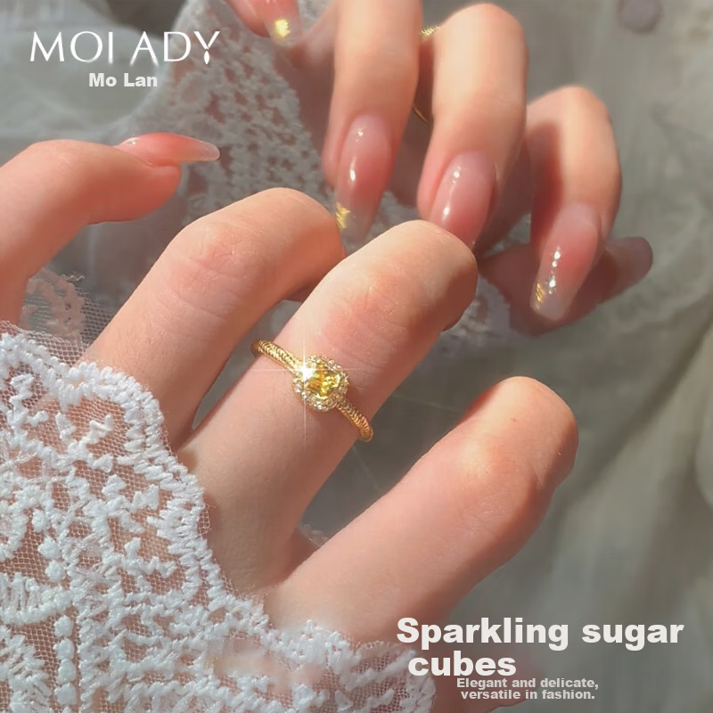 MOLADY Small Sugar Cube Silver Ring for Women, Gold Color Single Ring, Confession Proposal Birthday Gift for Girlfriend Or Wife on Valentine's Day, May 20th, Or Any Special Occasio