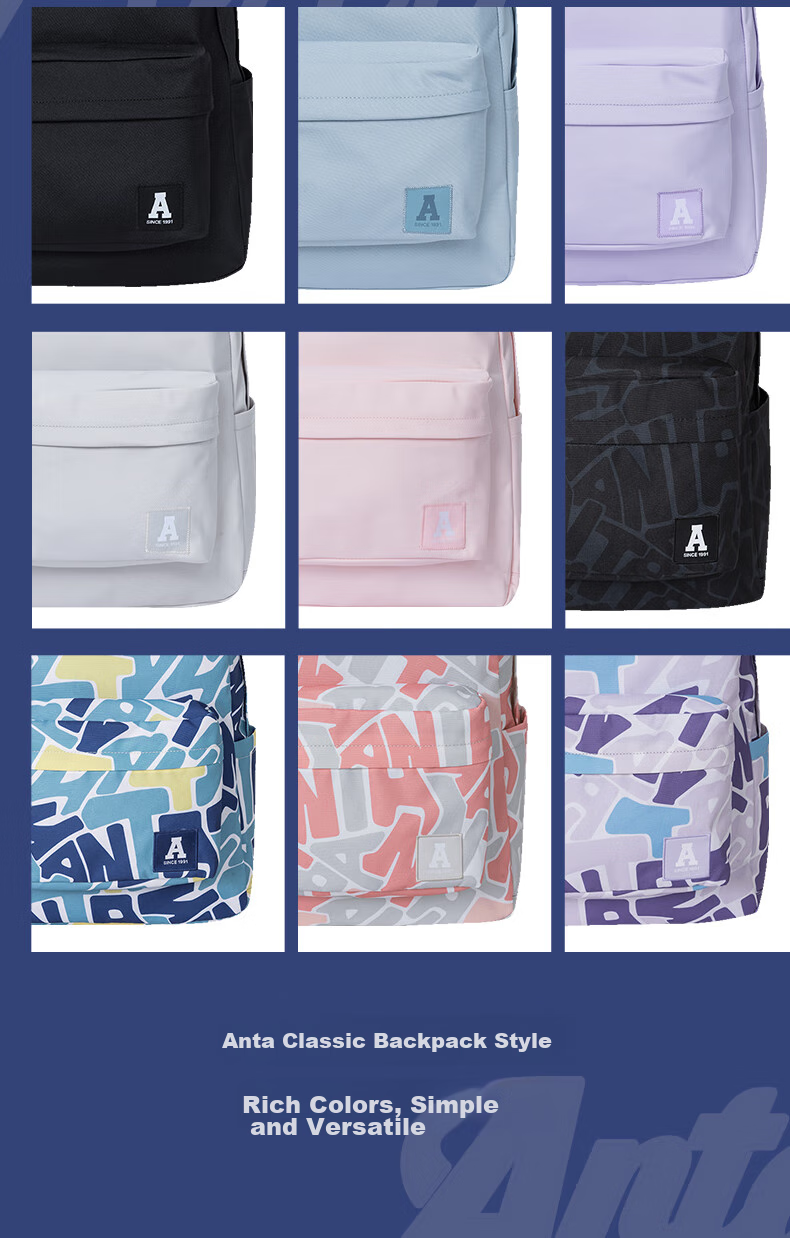 Anta Mochi Backpack Unisex Simple Large Capacity Youth Canvas Hiking Cycling Sports School Bag 3