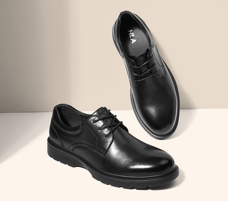 HLA Leather Shoes, Men's Formal Dress Shoes, Business Heightening Derby Shoes HAAPXM1EBH081, Black Heightening, Size 39 15