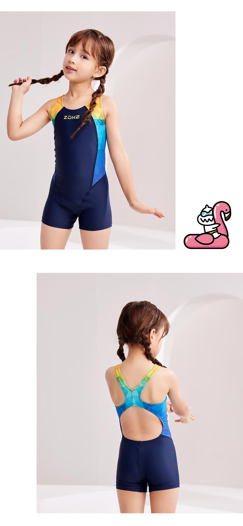 ZOKE Girls' One-Piece Swimsuit, Square Leg, for Older Children And Teenagers, Professional Swimming Costume, 124604418, Purple-Blue Size 16 6