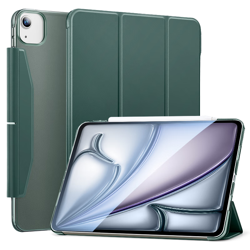 ESR Compatible with IPad Air 13-Inch Case, New Air 8/7/6 Shell 2026/25 [Slim Classic Tri-Fold Style], M4 Apple Tablet Shockproof Frosted Semi-Transparent Gree