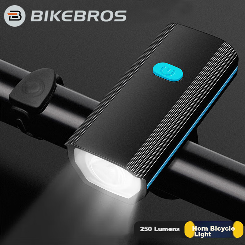 BIKEBROS Bicycle Front Light USB Rechargeable Horn Light Mountain Bike High Brightness Flashlight Children's Bicycle Bell Bike Front Light Strong Night Riding Light Horn Light Blue Strong Light