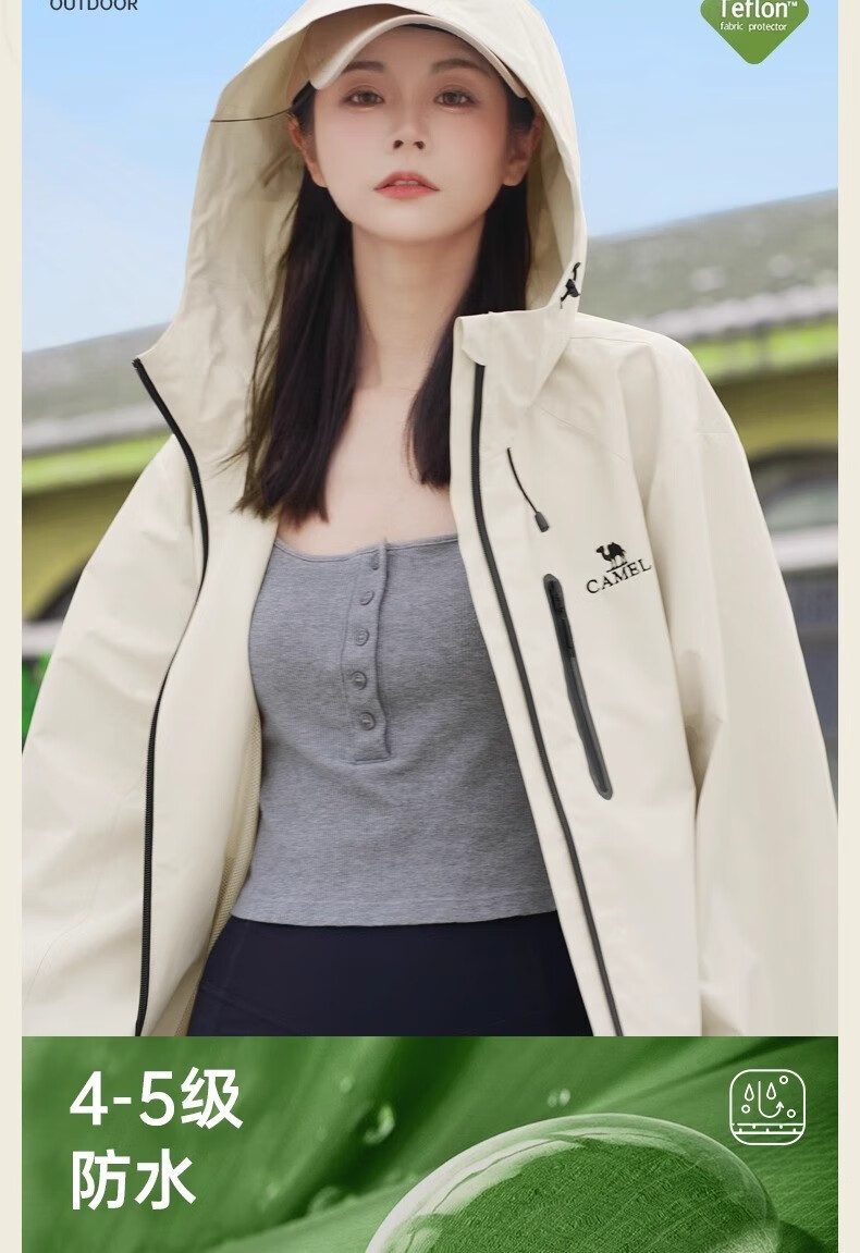 CAMEL Water-Resistant, Windproof, And Breathable Jacket for Men And Women, Loose-Fitting Casual Coat for Autumn M34BS01102 Glacier Gray S 5