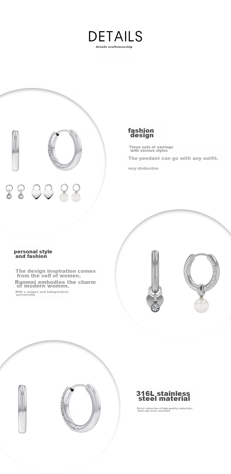 Calvin Klein CK Huggie Earrings Set for Women, Steel Color & White, 35700001, Goddess Day Gift 3