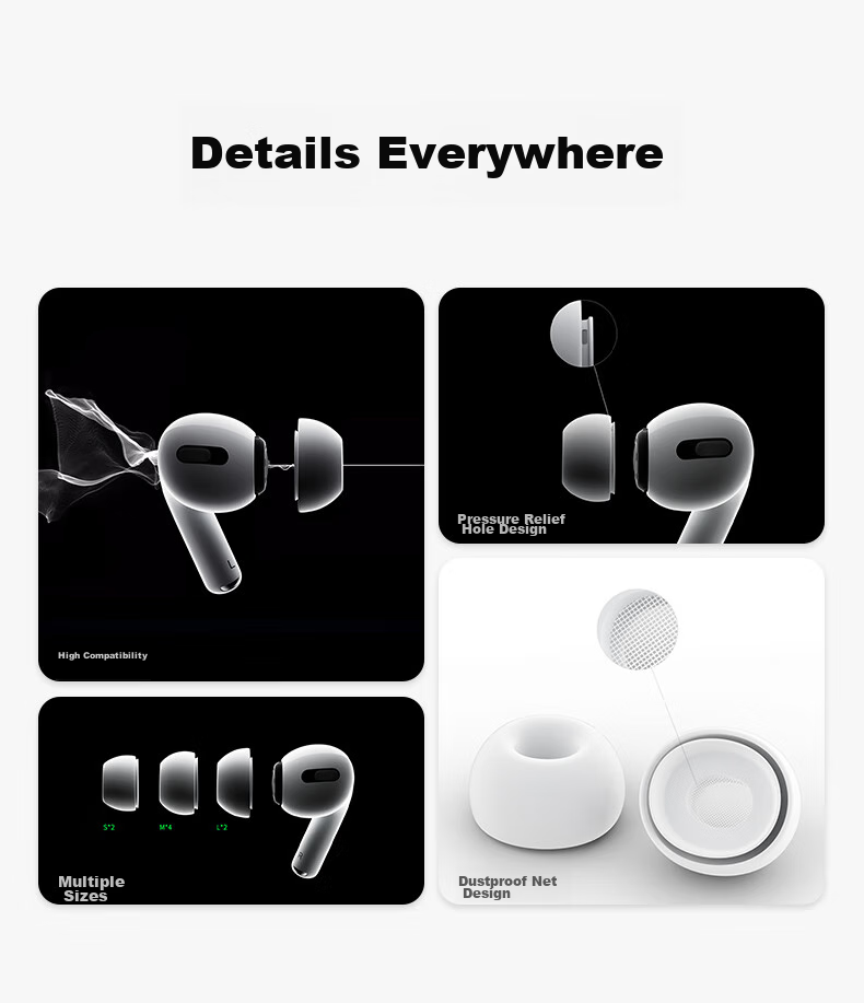 CangHua [8-Pack] Ear Tips for AirPods Pro, Compatible with Apple AirPods Pro 1st/2nd Generation Bluetooth, Original Silicone Caps, Soft Plugs for Sports, Large/Medium/Small Sizes 3