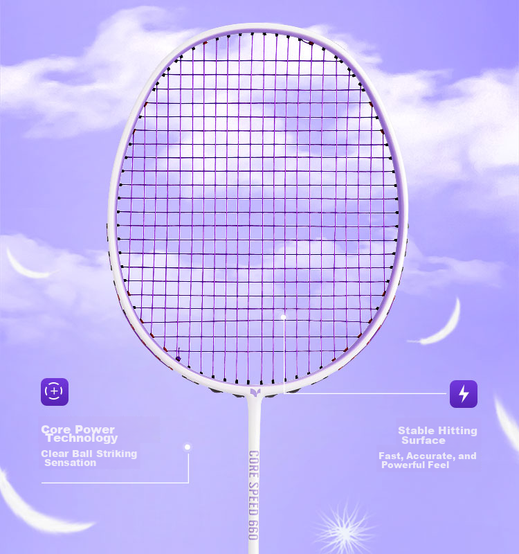 Yodiman Purple And White Badminton Racket, Full Carbon Ultra-Light 6U Single Racket 660 6