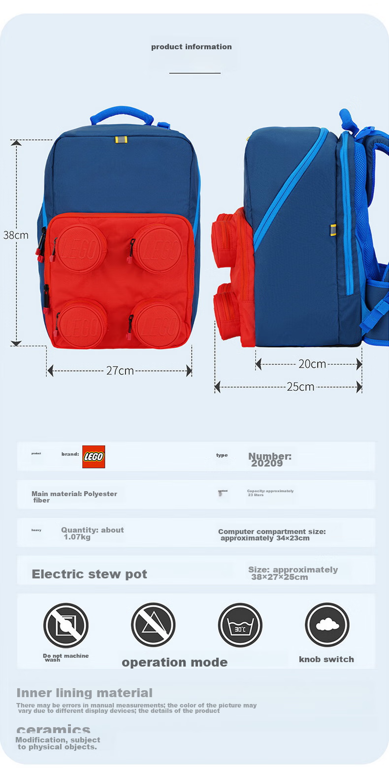 LEGO Backpack for Elementary School Students Grades 1-5, Adjustable Shoulder Bag with Double Compartments, Foldable, Pink Unicorn Design, Model 20209 16