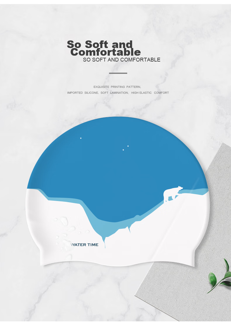 WATERTIME / Shuichuan Swimming Cap for Women, Waterproof Ear Protection, Silicone Chlorine-Resistant Professional Long Hair Large Size Non-Binding Printed Swim Cap 3