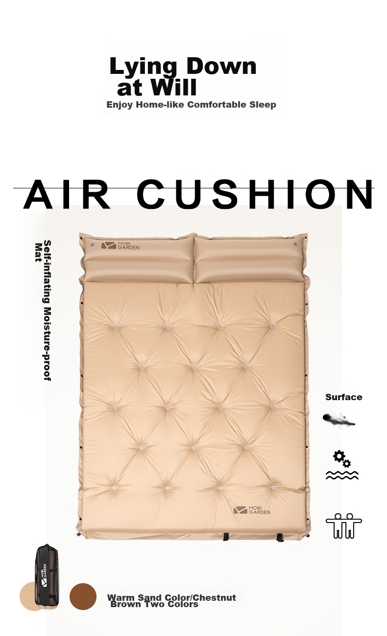 MOBIGARDEN Moisture-Proof Mat, Outdoor Camping Splicing Pillow Double Automatic Inflatable Mat, NX19663004, Warm Sand Color 2