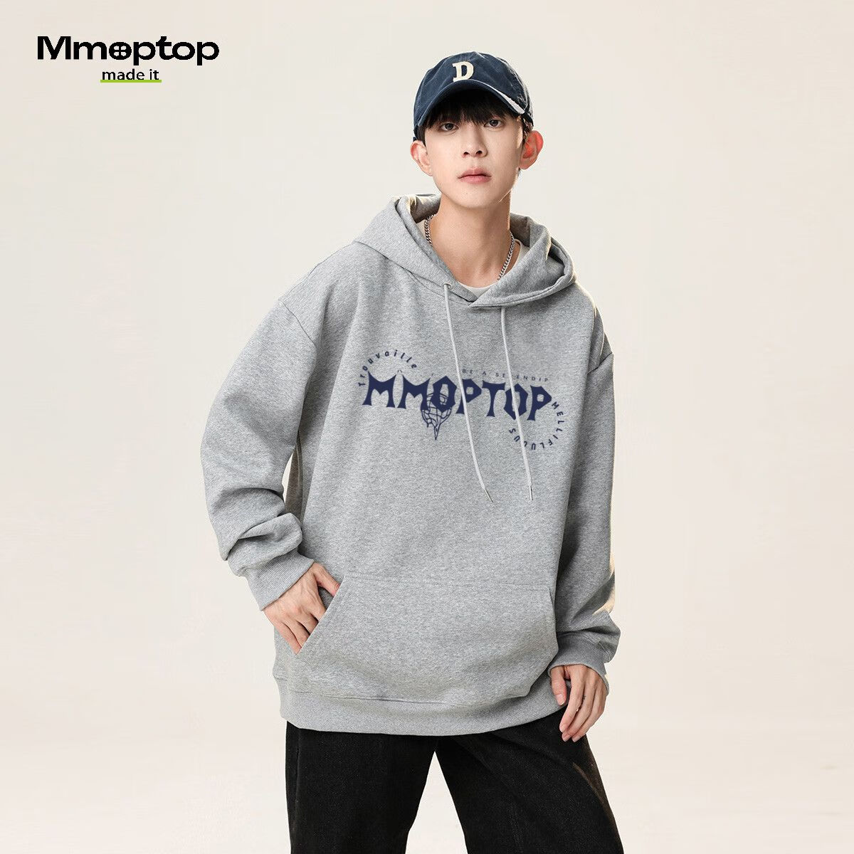 Мужская толстовка MMOPTOP с принтом, весенне-осенний стиль, зимняя свободная удобная повседневная модель MMWY08, цветочный серый, размер M