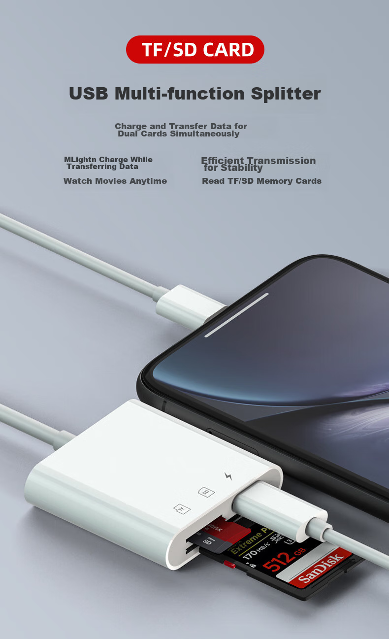 LinkStone Apple Phone OTG Card Reader SD/TF Memory Card Lightning Charging Three-In Card Reader Adapter for IPhone13/14/iPad DSLR Camera Storage Card 8
