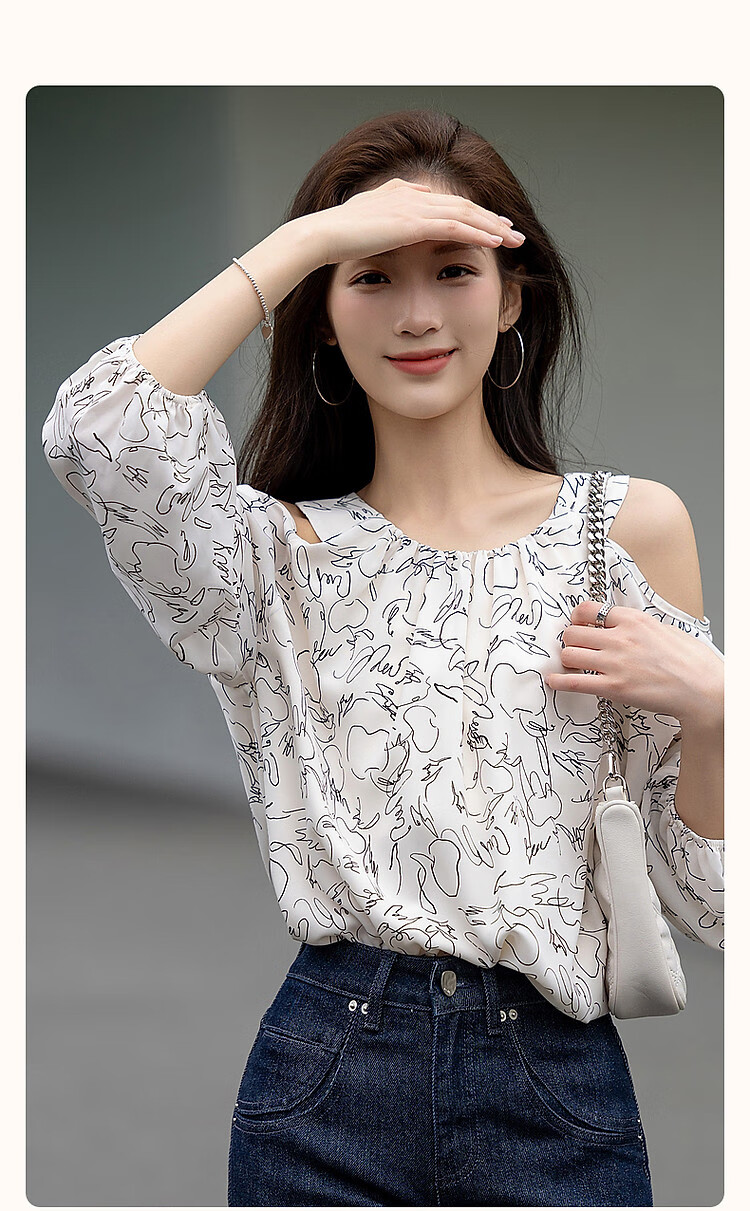 Dme [Qingyan Fanhua] Spring And Autumn Korean-Style Beautiful Women's Design-Inspired Off-Shoulder Shirt, Delicate And Comfortable, Slimming Blouse 3