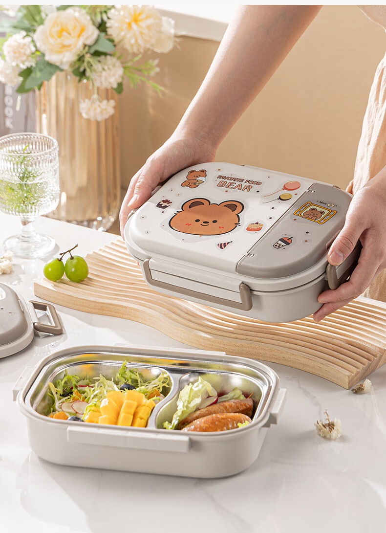 Guangyi 316 Stainless Steel Lunch Box for Elementary School Students And Office Workers, Children's Meal Box with 2 Compartments And Utensils GY7417 14
