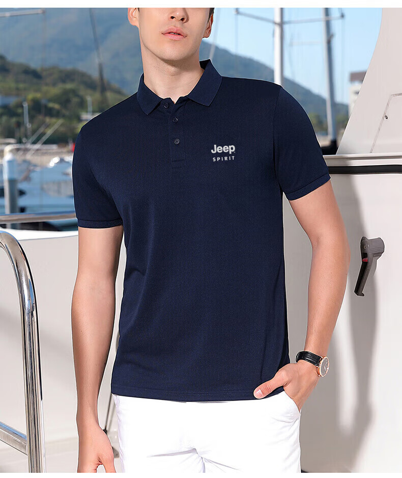 JEEP SPIRIT Short-Sleeve T-Shirt for Men, Breathable Summer Polo Shirt with Collar, Quick-Dry Ice Silk Casual Sports Top, Gray 4XL 12