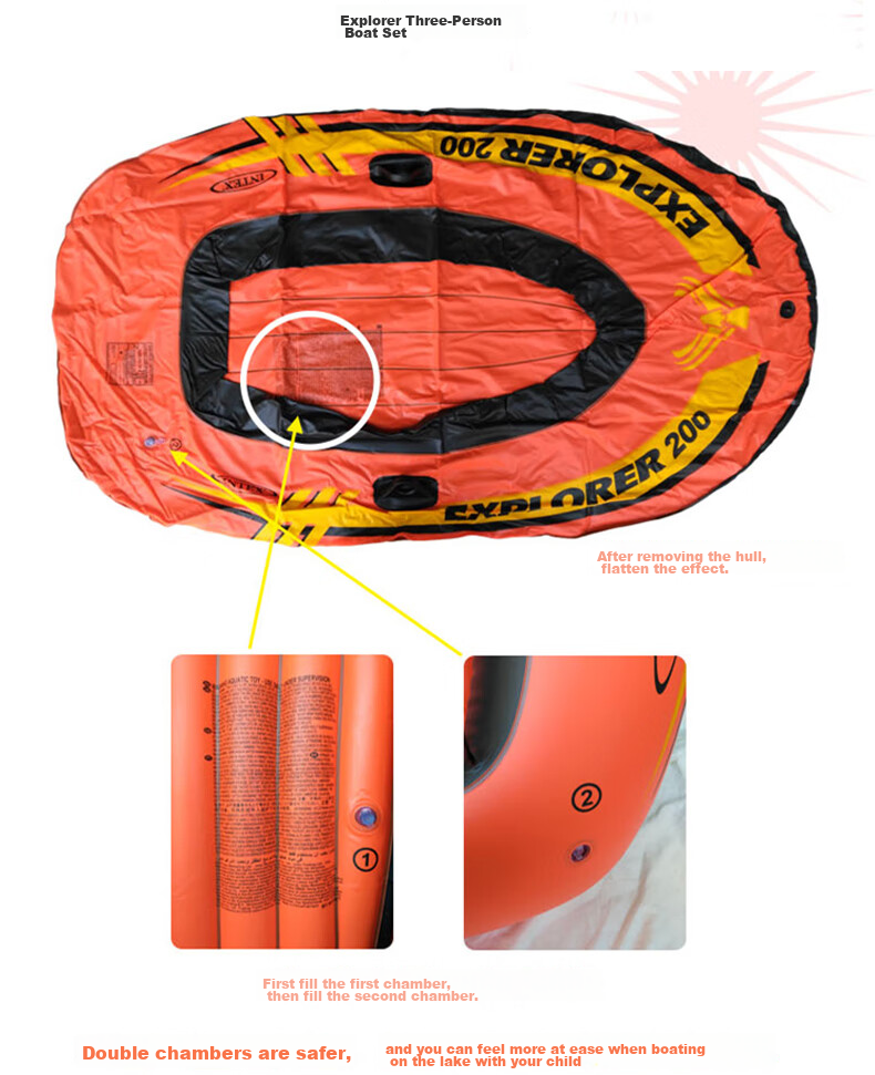 INTEX Challenger Two-Person Inflatable Boat, Thickened Rafting Kayak, Single Or Double Fishing Boat, Wear-Resistant Assault Boat 68306 45